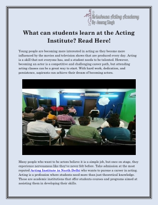 Acting Institute in North Delhi