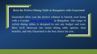 Rent the Perfect Dining Table in Bangalore with Guarented