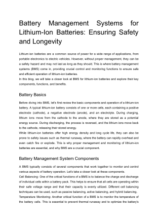 Battery Management Systems for Lithium-Ion Batteries_ Ensuring Safety and Longevity