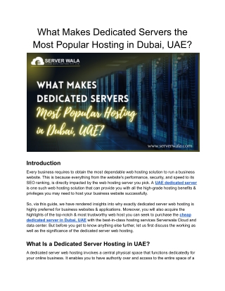 What Makes Dedicated Servers the Most Popular Hosting in Dubai, UAE?