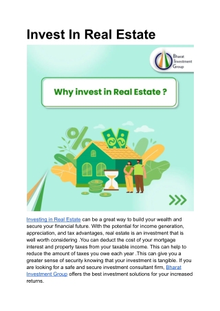 Invest In Real Estate| Bharat Investment Group