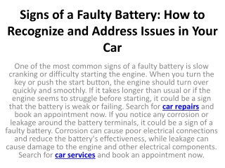 Signs of a Faulty Battery: How to Recognize and Address Issues in Your Car