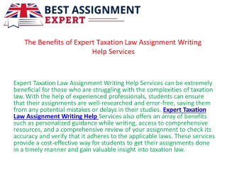 The Benefits of Expert Taxation Law Assignment Writing Help Services.