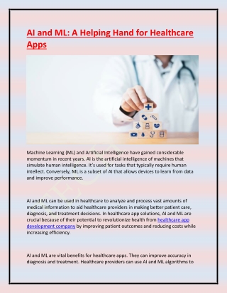AI and ML  A Helping Hand for Healthcare Apps