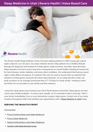 Sleep Medicine in Utah  Revere Health  Value Based Care