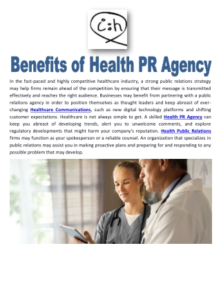 Benefits of Health PR Agency