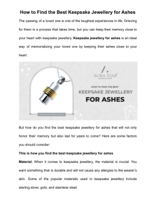 How to Find the Best Keepsake Jewellery for Ashes