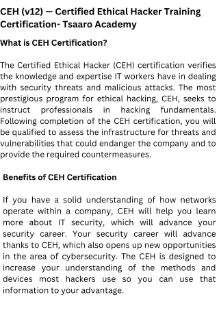 CEH (v12) — Certified Ethical Hacker Training Certification- Tsaaro Academy