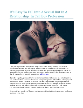 It's Easy To Fall Into A Sexual Rut In A Relationship  In Call Boy Profession