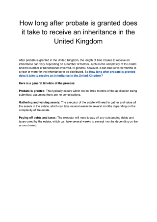 How long after probate is granted does it take to receive an inheritance in the United Kingdom