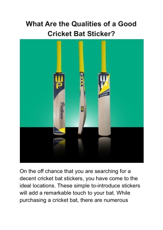 What Are the Qualities of a Good Cricket Bat Sticker