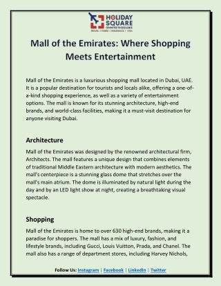 Mall of the Emirates: Where Shopping Meets Entertainment
