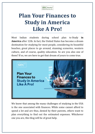 Plan Your Finances to Study in America Like A Pro