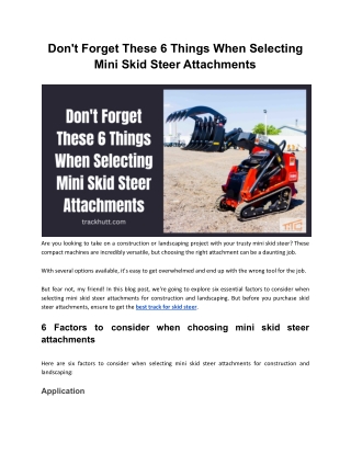 Don't Forget These 6 Things When Selecting Mini Skid Steer Attachments