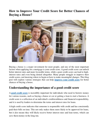 How to Improve Your Credit Score for Better Chances of Buying a House