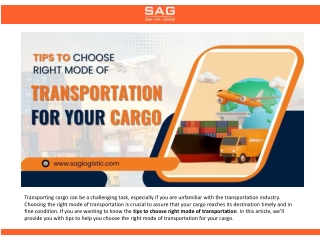 Tips To Choose Right mode of Transportation for Your Cargo