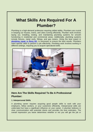 What Skills Are Required For A Plumber?