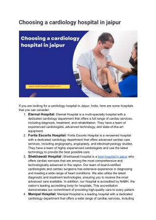 Choosing a cardiology hospital in jaipur