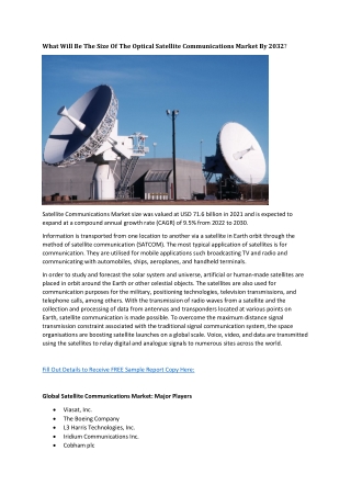 Satellite Communications Market Analysis Growth Factors and Competitive