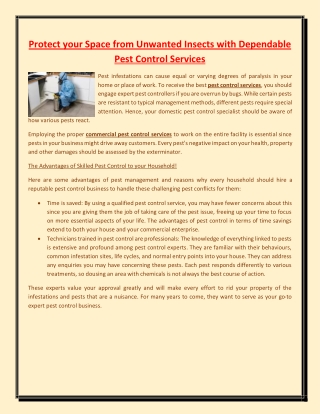 Protect your Space from Unwanted Insects with Dependable Pest Control Services
