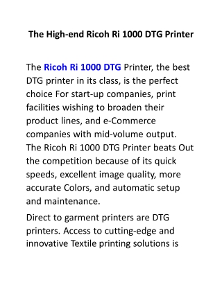 The High-end Ricoh Ri 1000 DTG Printer