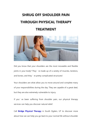 SHRUG OFF SHOULDER PAIN THROUGH PHYSICAL THERAPY TREATMENT