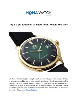 Top 5 Tips You Need to Know about Orient Watches