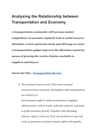 Analysing the Relationship between Transportation and Economy