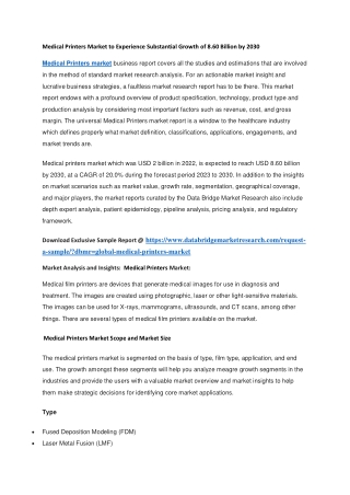 Medical Printers Market to Experience Substantial Growth of 8.60 Billion by 2030