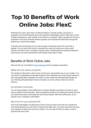 Top 10 Benefits of Work Online Jobs - FlexC