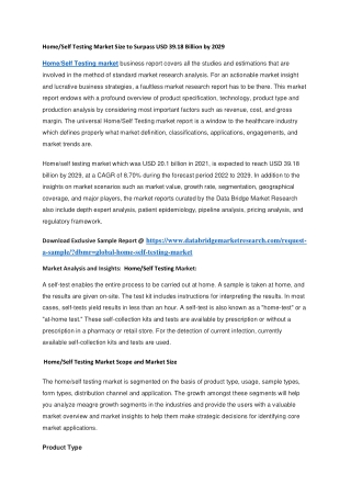 HomeSelf Testing Market Size to Surpass USD 39.18 Billion by 2029