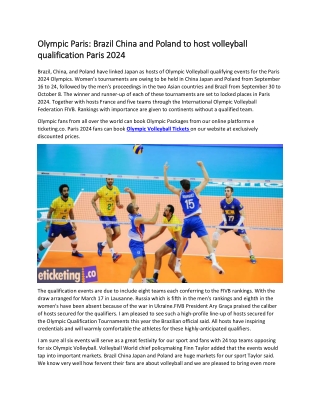 Olympic Paris  Brazil China and Poland to host volleyball qualification Paris 2024