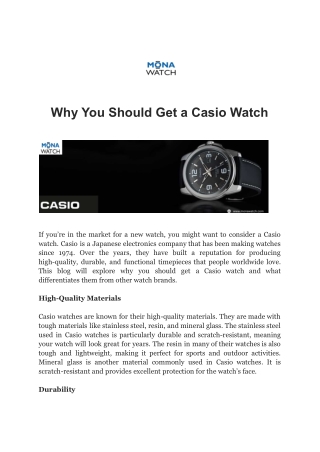 Why You Should Get a Casio Watch