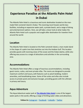 Experience Paradise at the Atlantis Palm Hotel in Dubai