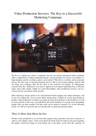 Video Production Services: The Key to a Successful Marketing Campaign
