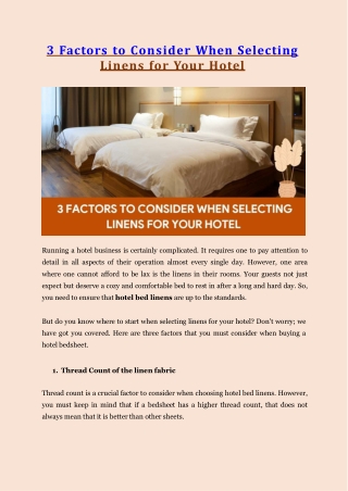 3 Factors to Consider When Selecting Linens for Your Hotel