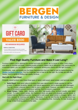 Find High Quality Furniture and Make it Last Long - Bergen Furniture & Design