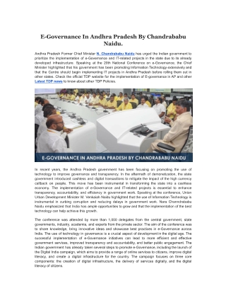 E-Governance In Andhra Pradesh By Chandrababu Naidu.