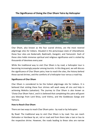 The Significance of Doing the Char Dham Yatra by Helicopter