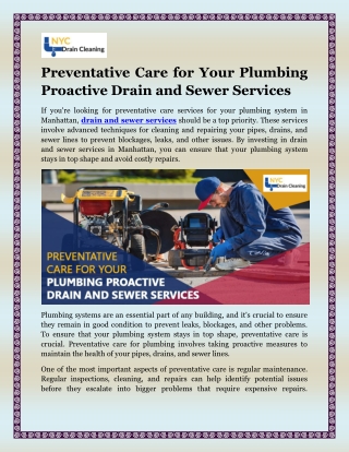 Preventative Care for Your Plumbing Proactive Drain and Sewer Services
