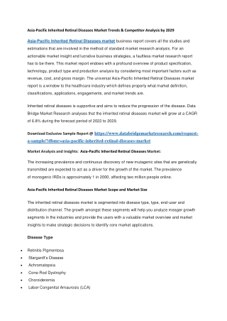 Asia-Pacific Inherited Retinal Diseases Market Trends & Competitor Analysis by 2029