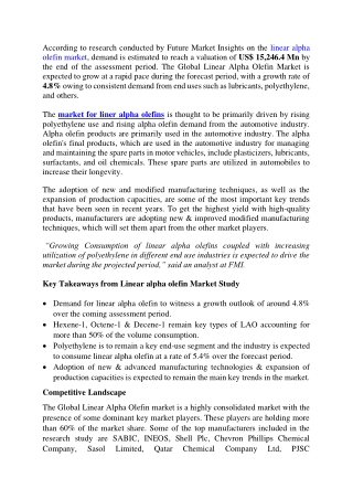 Linear Alpha Olefin Market Size, Share & Growth Report for 2032