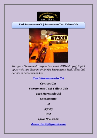 Taxi Sacramento CA | Sacramento Taxi Yellow Cab