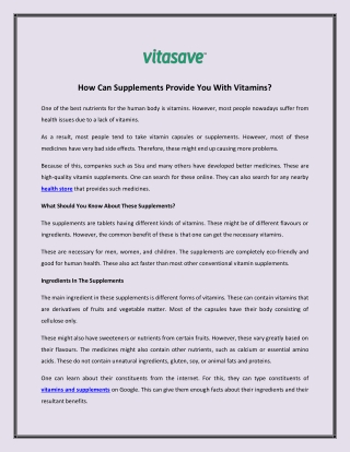 How Can Supplements Provide You With Vitamins
