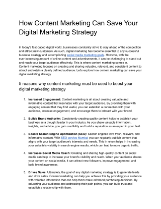 How Content Marketing Can Save Your Digital Marketing Strategy