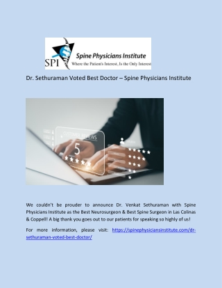 Dr. Sethuraman Voted Best Orthopedic Surgeon in Dallas - Spine Physicians Institute