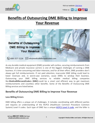 Benefits of Outsourcing DME Billing to Improve Your Revenue