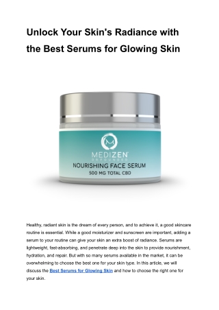 Unlock Your Skin's Radiance with the Best Serums for Glowing Skin
