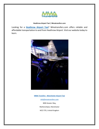 Heathrow Airport Taxi | Mmatransfers.com