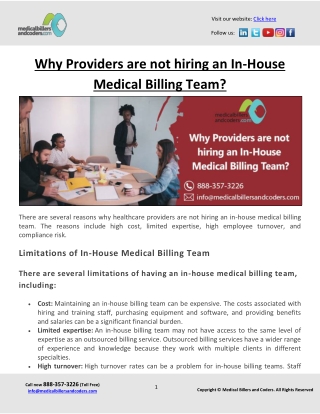 Why Providers are not hiring an In-House Medical Billing Team?